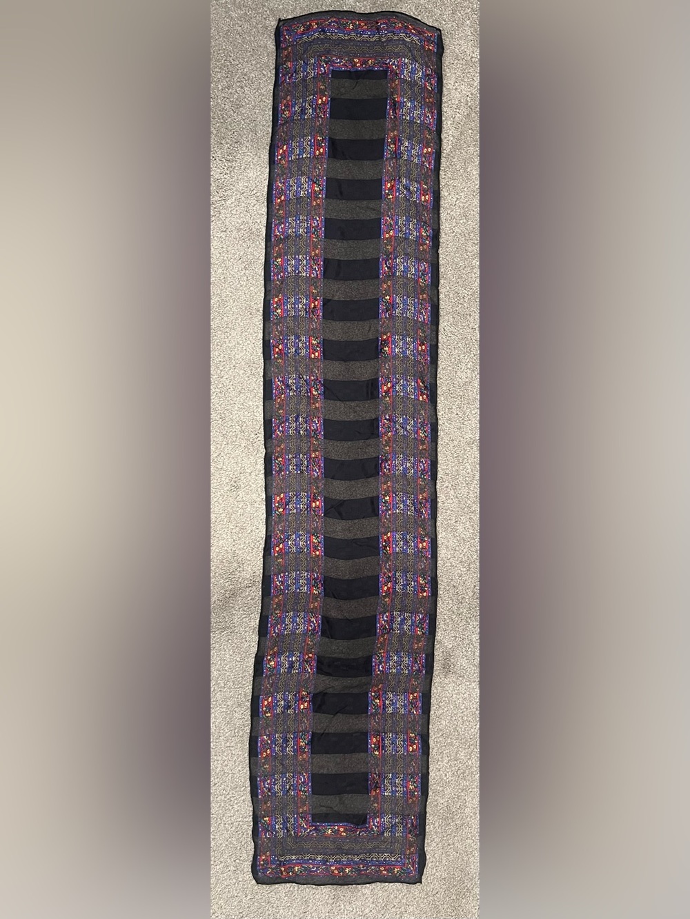 Vintage Semi Sheer Floral Stripe Scarf